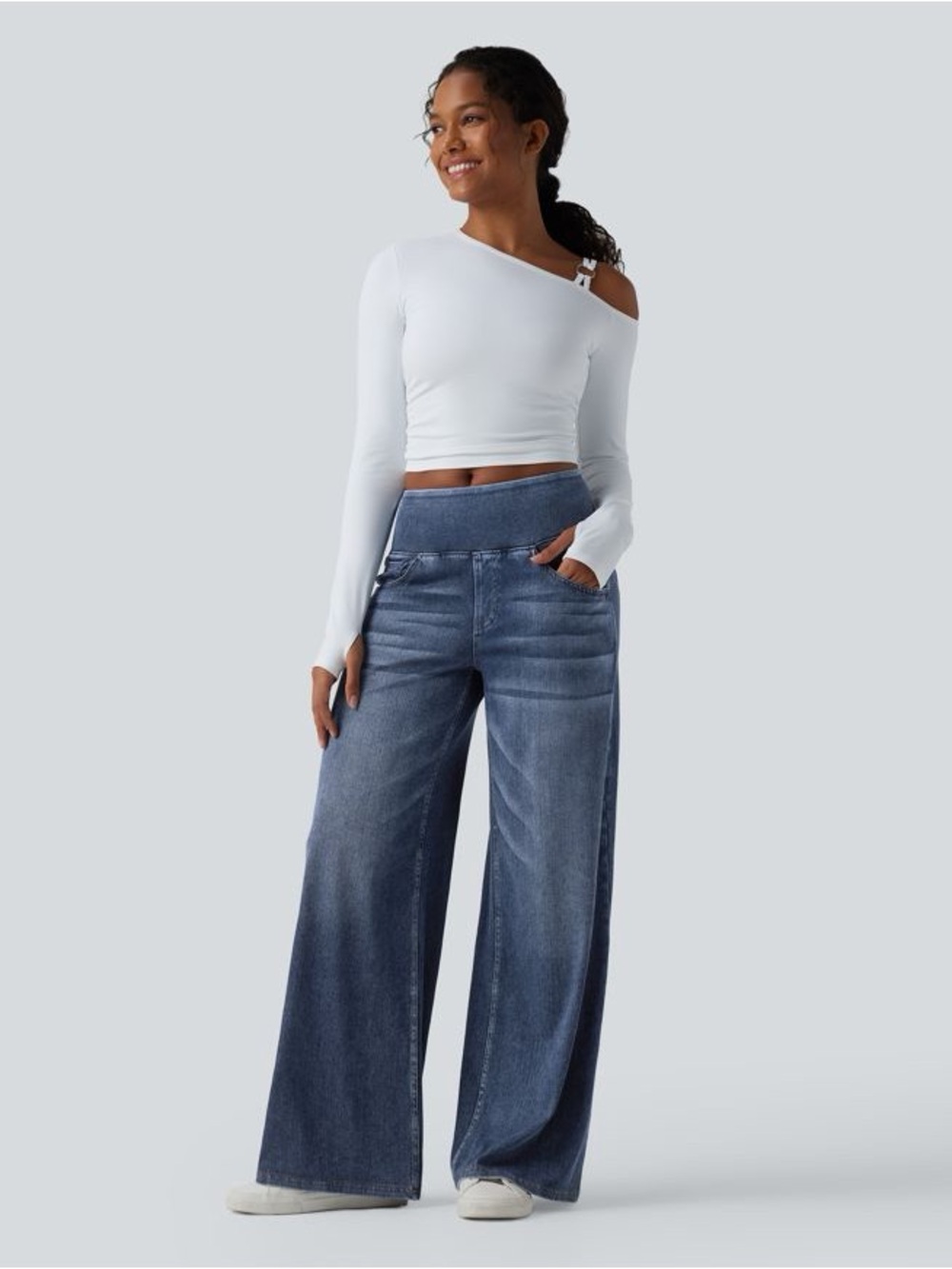 Halara Flex™ Mid Rise Draped Lyocell Washed Casual Baggy Wide Leg Jeans Size L